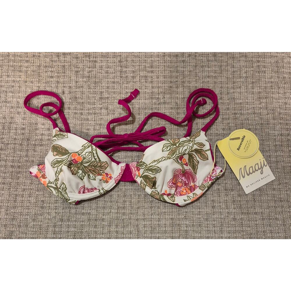 NWT Maaji Reversible Underwire Bikini Top XS Magenta Floral 2-in-1